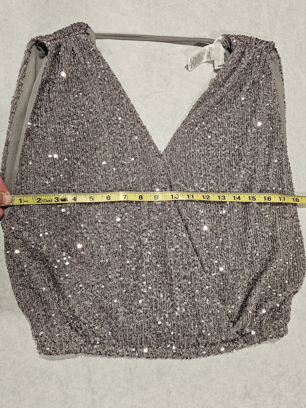 Silver Sequin V-Neck Women's Top - Picture 6 of 7
